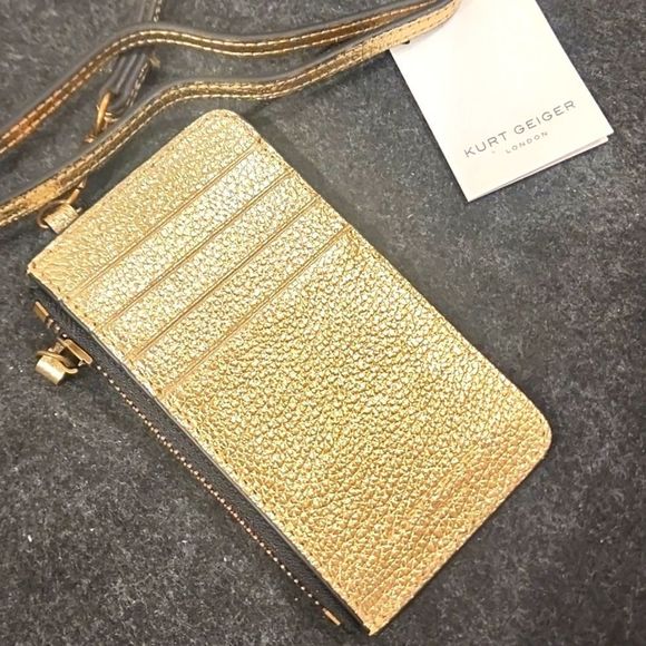 Kurt Geiger London Quilted Card Holder w/Lanyard- Gold - Picture 8 of 9